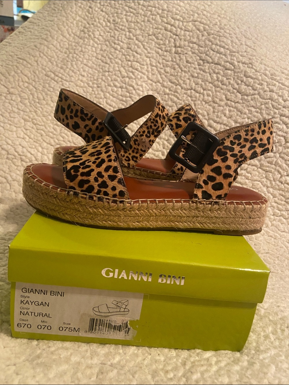 Gianni Bini Leopard Print Espadrille Platform Sandal - Tan/Black